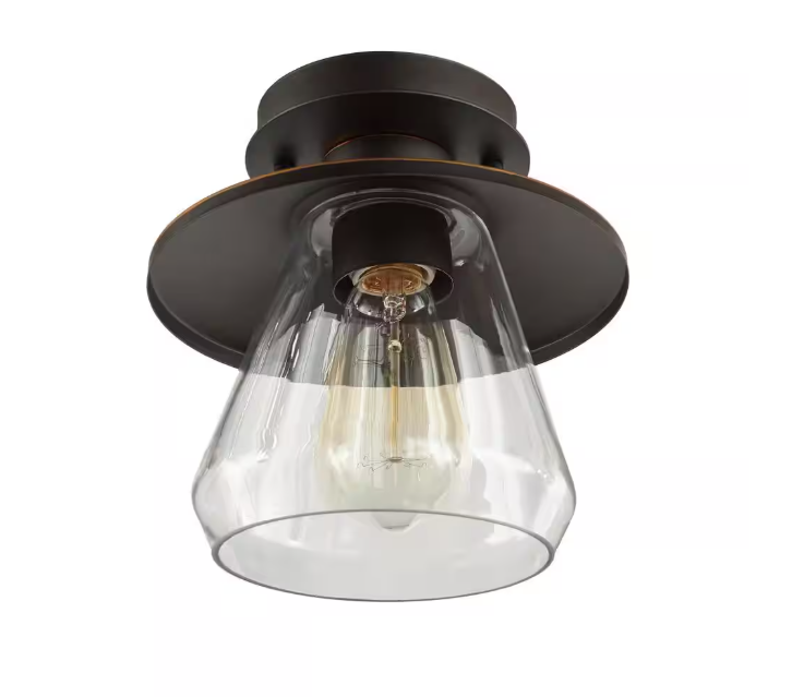 Hampton Bay Northmoore 1-Light Oil Rubbed Bronze and Glass Vintage Semi-Flush Mount