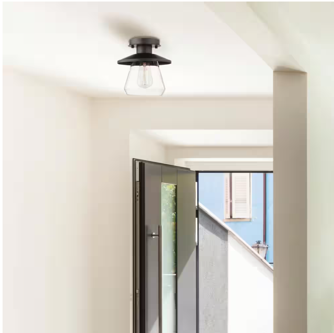 Hampton Bay Northmoore 1-Light Oil Rubbed Bronze and Glass Vintage Semi-Flush Mount