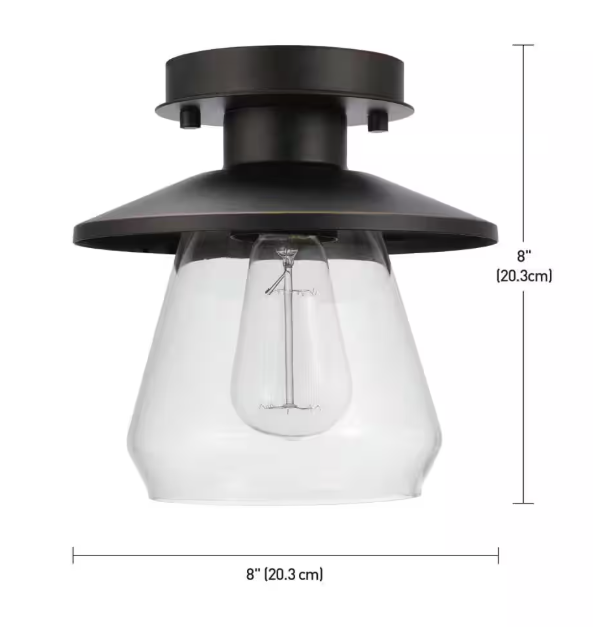 Hampton Bay Northmoore 1-Light Oil Rubbed Bronze and Glass Vintage Semi-Flush Mount