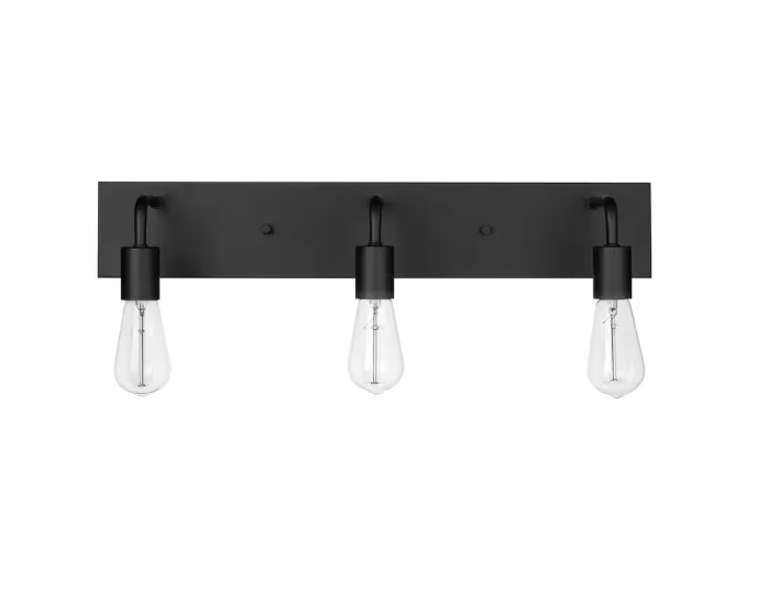 Hampton Bay Northvale 24 in. 3-Light Matte Black Industrial Bathroom Vanity Light
