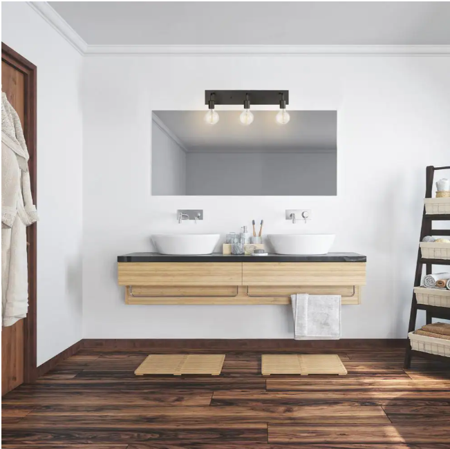 Hampton Bay Northvale 24 in. 3-Light Matte Black Industrial Bathroom Vanity Light
