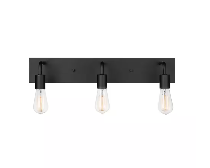 Hampton Bay Northvale 24 in. 3-Light Matte Black Industrial Bathroom Vanity Light