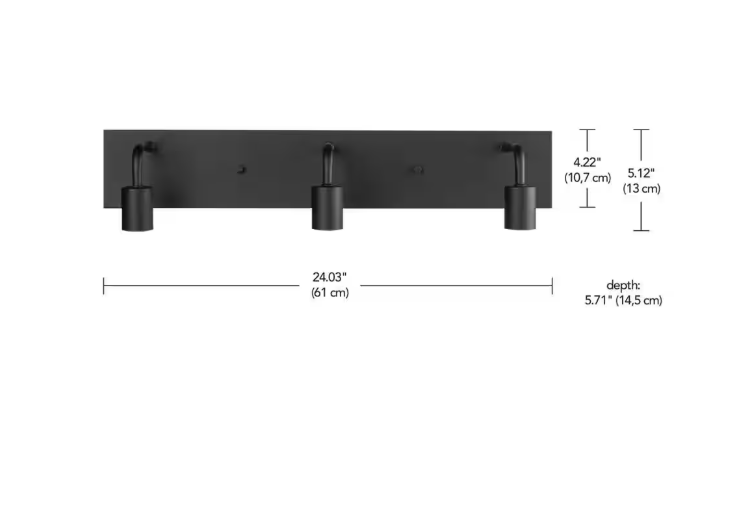 Hampton Bay Northvale 24 in. 3-Light Matte Black Industrial Bathroom Vanity Light