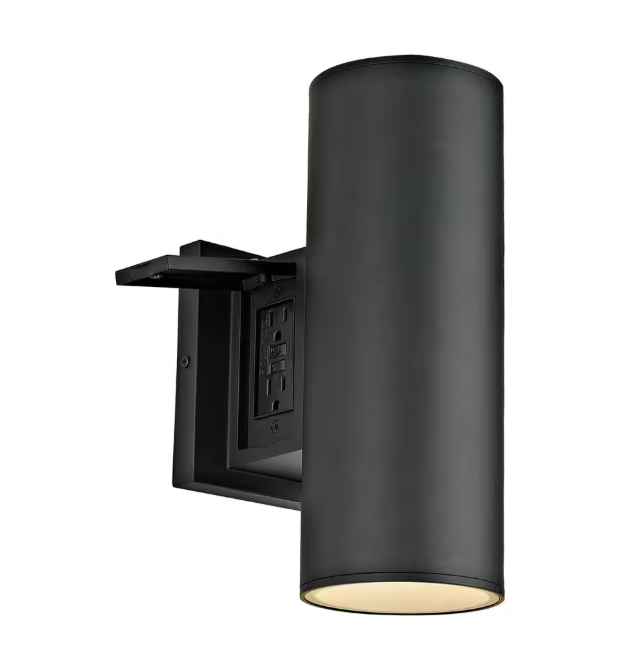 Home Decorators Collection Turrill 13.39 in. Matte Black Cylinder Outdoor Wall Light Sconce