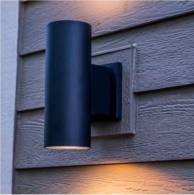 Home Decorators Collection Turrill 13.39 in. Matte Black Cylinder Outdoor Wall Light Sconce