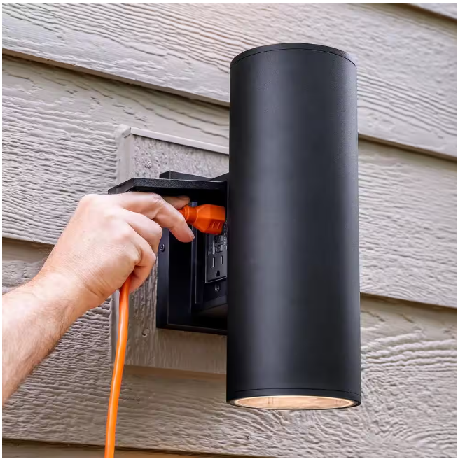 Home Decorators Collection Turrill 13.39 in. Matte Black Cylinder Outdoor Wall Light Sconce