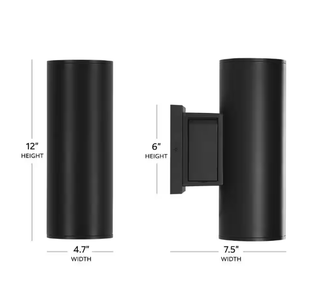 Home Decorators Collection Turrill 13.39 in. Matte Black Cylinder Outdoor Wall Light Sconce