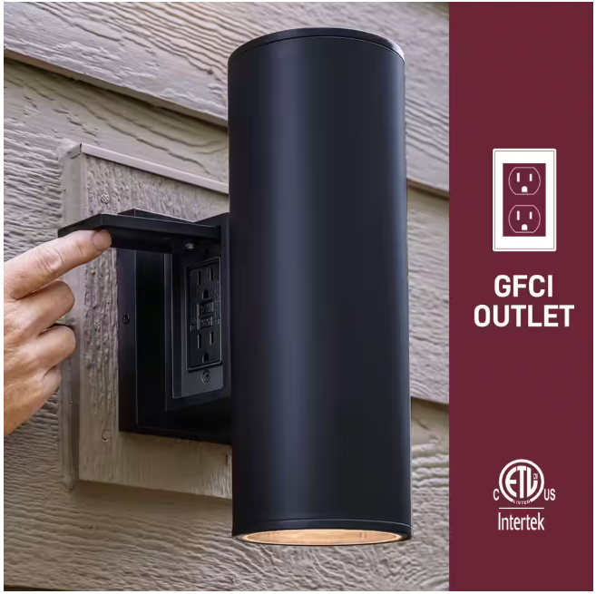 Home Decorators Collection Turrill 13.39 in. Matte Black Cylinder Outdoor Wall Light Sconce