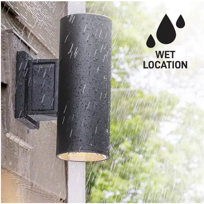 Home Decorators Collection Turrill 13.39 in. Matte Black Cylinder Outdoor Wall Light Sconce
