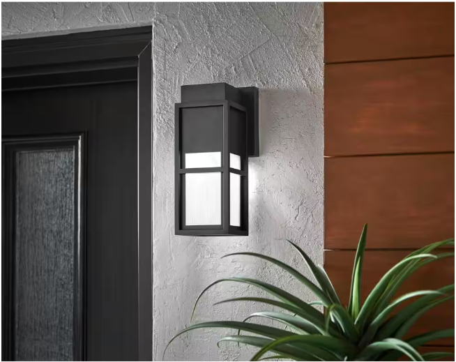 Home Decorators Collection Melrose 10.25 in. 1-Light Sand Black LED Outdoor Wall Mount Lantern