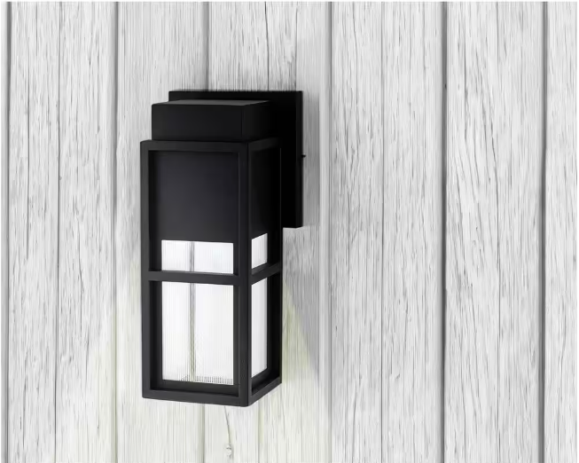 Home Decorators Collection Melrose 10.25 in. 1-Light Sand Black LED Outdoor Wall Mount Lantern