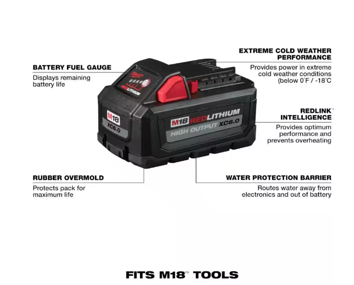 Milwaukee M18 18-Volt Lithium-Ion High Output 6.0Ah Battery Pack (2-Pack)