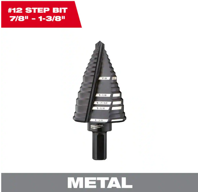 Milwaukee 7/8 in. - 1-3/8 in. #12 Black Oxide Step Drill Bit (5-Steps)