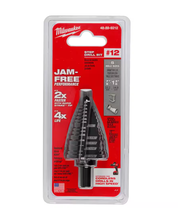 Milwaukee 7/8 in. - 1-3/8 in. #12 Black Oxide Step Drill Bit (5-Steps)