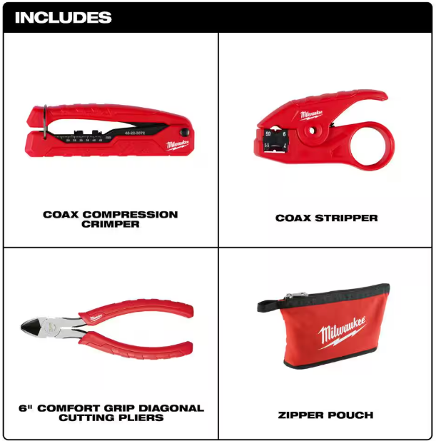 Milwaukee Coax Cable Installation Tool Set with Zipper Pouch