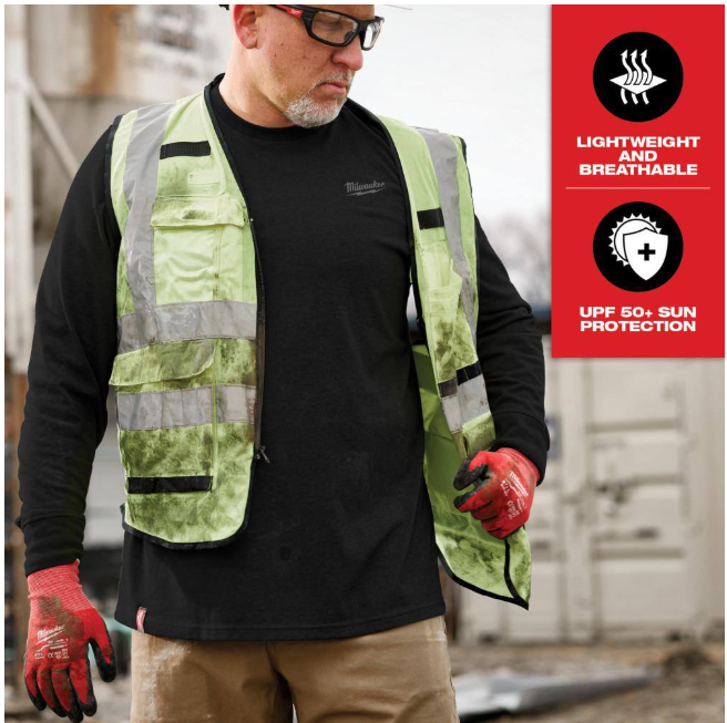Milwaukee Men's 2X-Large Black Cotton/Polyester Long-Sleeve Hybrid Work T-Shirt