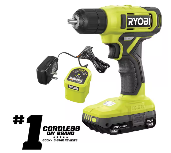 RYOBI ONE+ 18V Cordless 3/8 in. Drill/Driver Kit with 1.5 Ah Battery and Charger