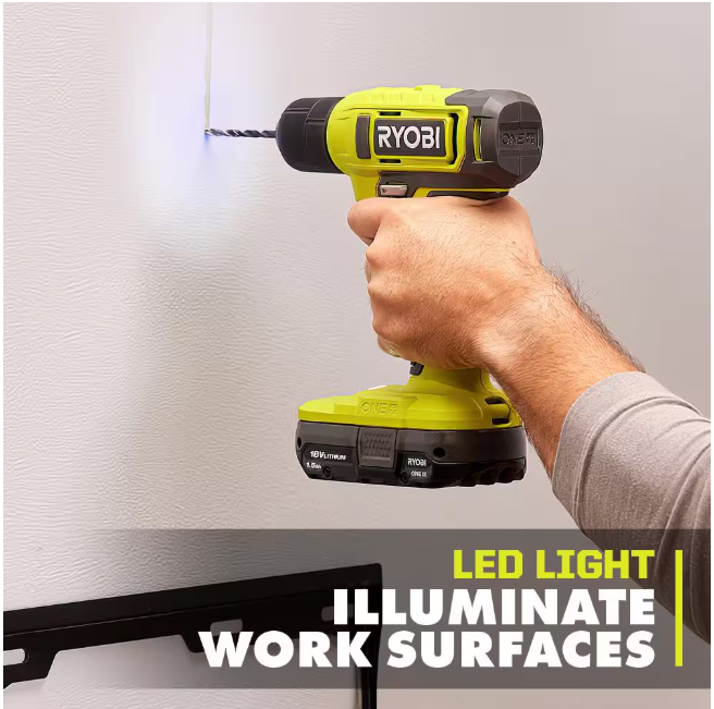 RYOBI ONE+ 18V Cordless 3/8 in. Drill/Driver Kit with 1.5 Ah Battery and Charger