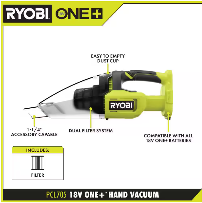 RYOBI ONE+ 18V Cordless Multi-Surface Handheld Vacuum (Tool Only)