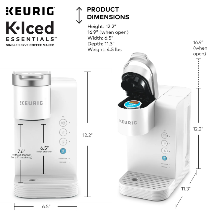 Keurig K-Iced Essentials Iced and Hot Single-Serve K-Cup Pod Coffee Maker, White