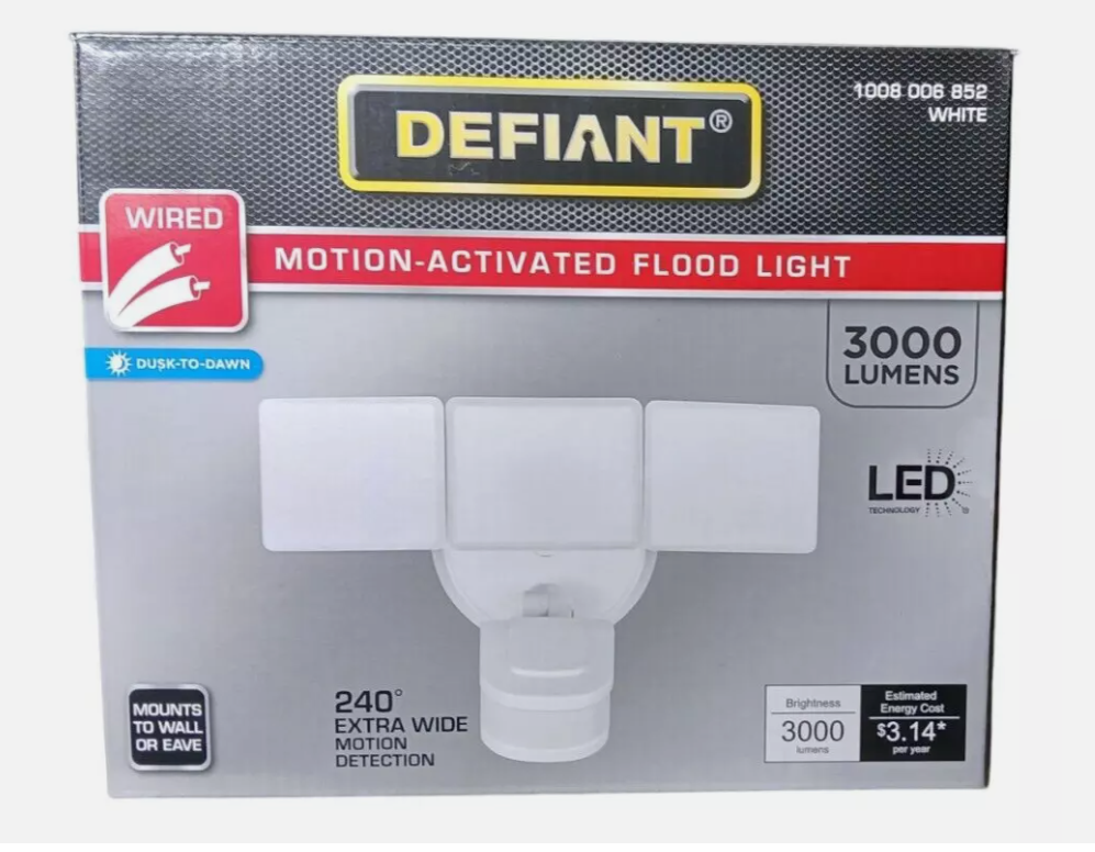 Defiant 240-Degree White Motion Activated Integrated LED Outdoor Triple Head Flood Light