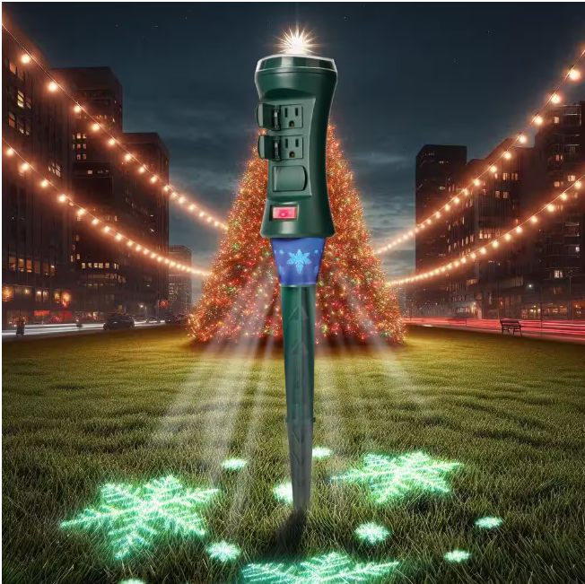 Smart Outdoor 4 ft. 6-Outlet Power Stake Timer with Holiday Lights Projector Powered by Hubspace