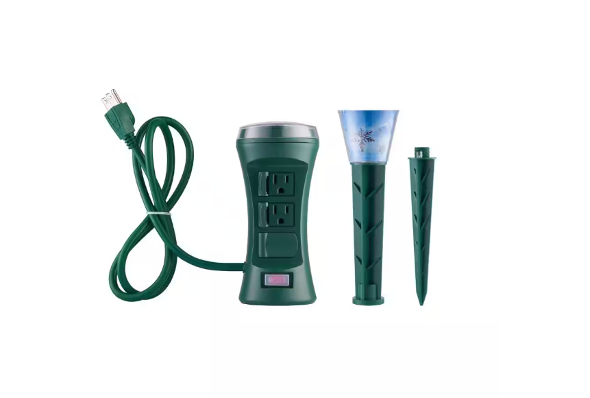 Smart Outdoor 4 ft. 6-Outlet Power Stake Timer with Holiday Lights Projector Powered by Hubspace