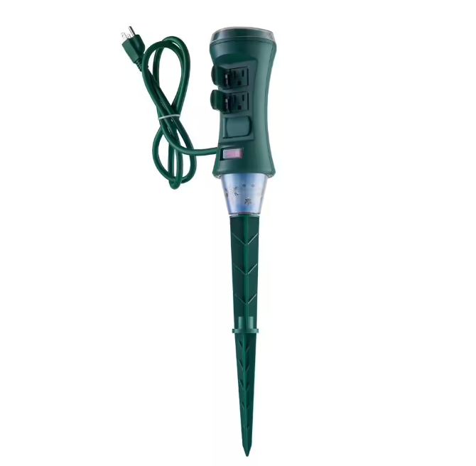 Smart Outdoor 4 ft. 6-Outlet Power Stake Timer with Holiday Lights Projector Powered by Hubspace