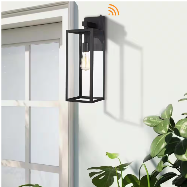 Hukoro Martin 21 in. 1-Light Matte Black Hardwired Outdoor Wall Lantern Sconce with Dusk to Dawn (2-Pack)