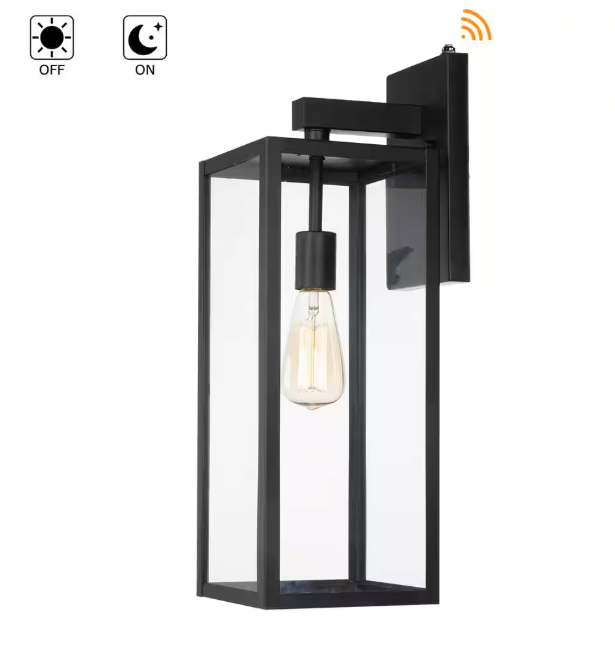 Hukoro Martin 21 in. 1-Light Matte Black Hardwired Outdoor Wall Lantern Sconce with Dusk to Dawn (2-Pack)