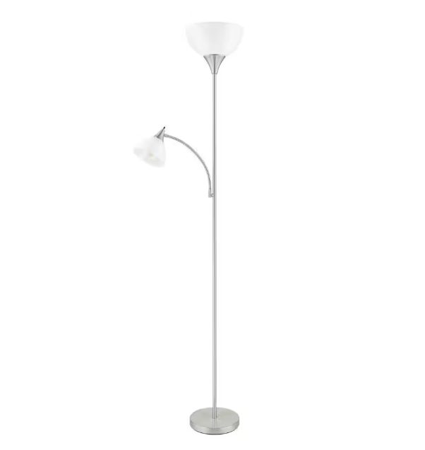 Hampton Bay 70 in. Brushed Nickel Mother Daughter 2-Light Torchiere Floor Lamp with Plastic Shade
