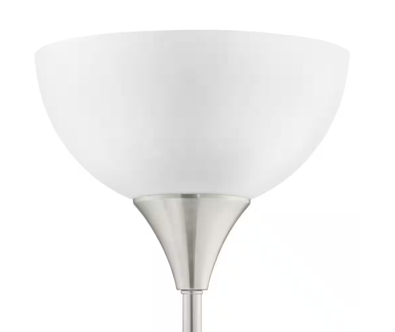 Hampton Bay 70 in. Brushed Nickel Mother Daughter 2-Light Torchiere Floor Lamp with Plastic Shade