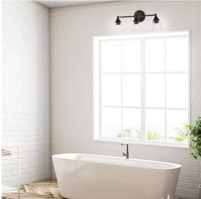 Hampton Bay Marsden 23.5 in. 3-Light Matte Black Transitional Vanity with Clear Glass Shades