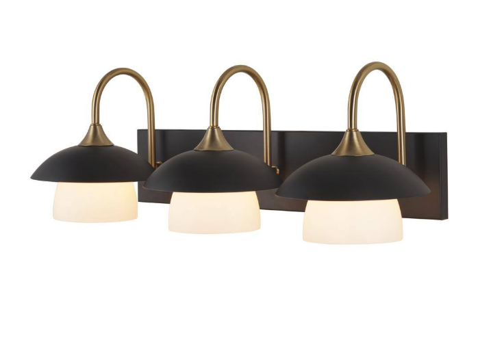 Alsy 26 in. 3-Light Black with Gold Vanity Light with Metal and Glass Shade