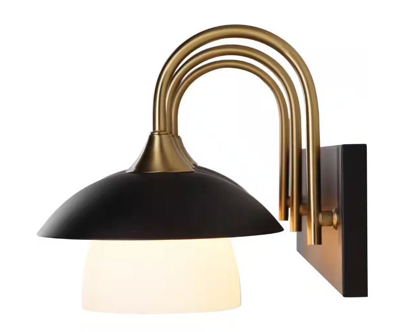 Alsy 26 in. 3-Light Black with Gold Vanity Light with Metal and Glass Shade