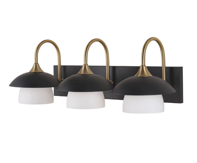 Alsy 26 in. 3-Light Black with Gold Vanity Light with Metal and Glass Shade