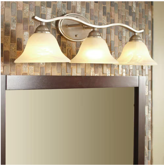 Hampton Bay Andenne 26.3 in. 3-Light Transitional Brushed Nickel Bathroom Vanity Light Fixture with Marbleized Glass Shades