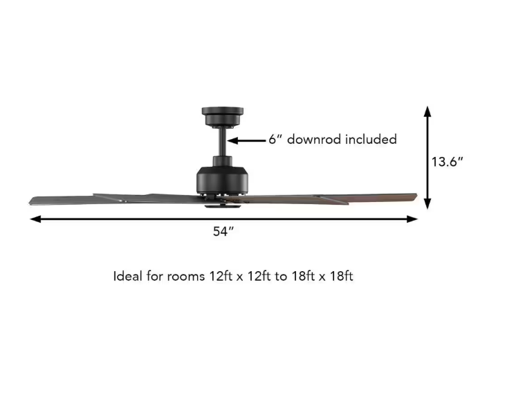 Home Decorators Collection Cortaine 54 in. Indoor/Outdoor Matte Black Ceiling Fan with DC Motor and Remote Control Included