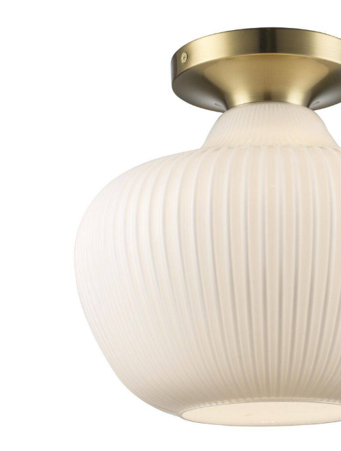 Home Decorators Collection Pompton 12 in. 1-Light Gold Semi-Flush Mount Ceiling Light Fixture with White Ribbed Glass