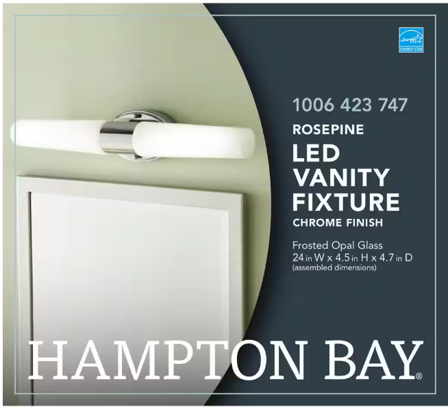 Hampton Bay Rosepine 24 in. 1-Light Chrome Integrated LED Modern Bathroom Vanity Light Bar