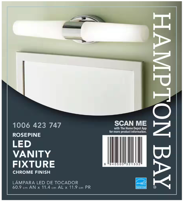 Hampton Bay Rosepine 24 in. 1-Light Chrome Integrated LED Modern Bathroom Vanity Light Bar