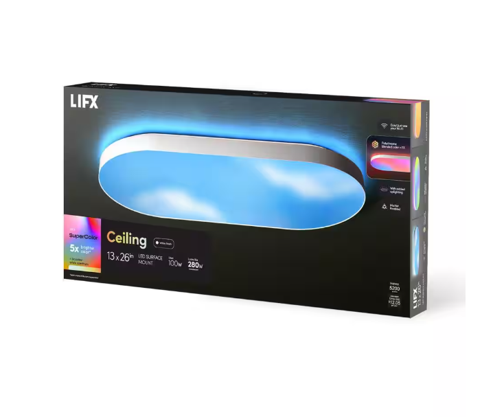 LIFX 26 in. Oval Capsule Smart White Multi-Color WiFi Selectable LED Flush Mount Ceiling Light Works Alexa/Hey Google/HomeKit