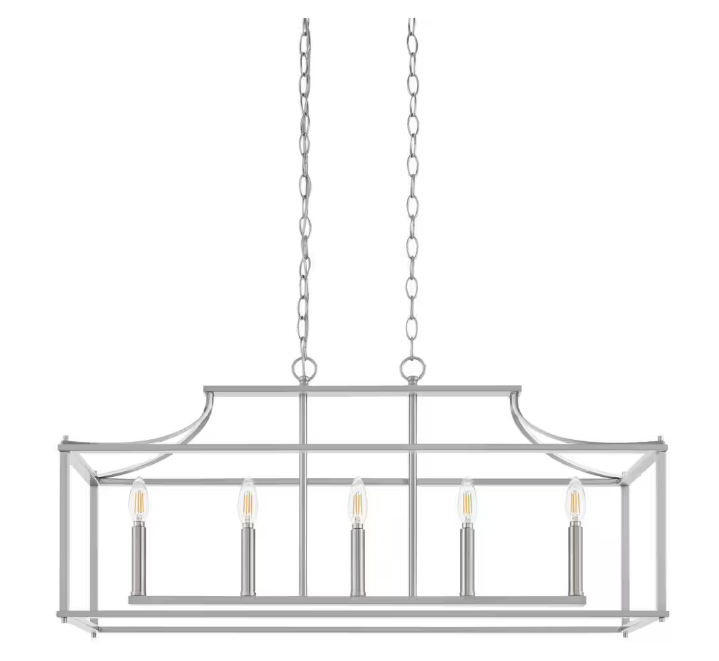 Home Decorators Collection Crestview 34 in. 5-Light Brushed Nickel Transitional Linear Chandelier