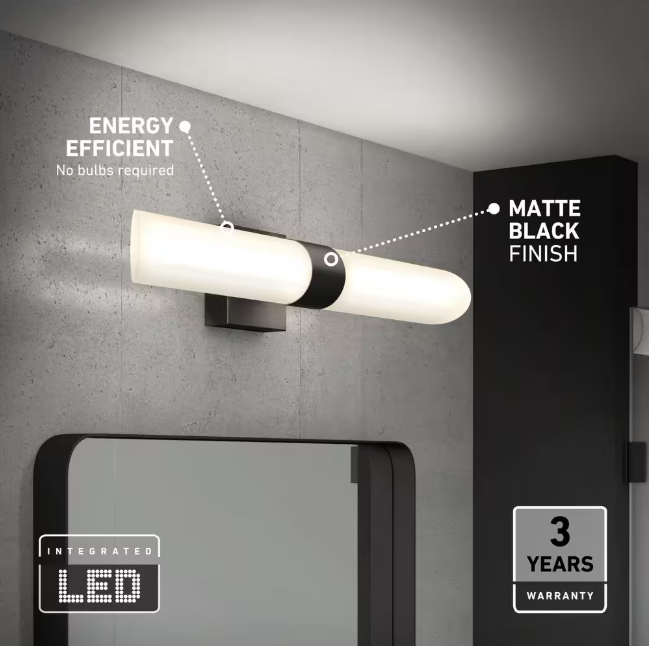 Artika Wilton 27 in. 1 Light Black Modern Integrated LED 5 CCT Vanity Light Bar for Bathroom