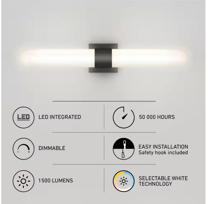 Artika Wilton 27 in. 1 Light Black Modern Integrated LED 5 CCT Vanity Light Bar for Bathroom