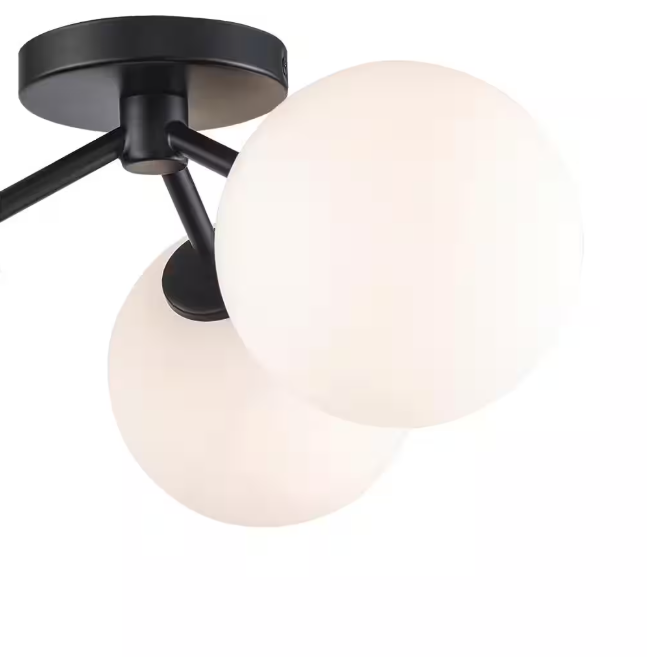 Monteaux Lighting 17.63 in. 3-Light Black Flush Mount Ceiling Light with Opal Glass Globe Shades