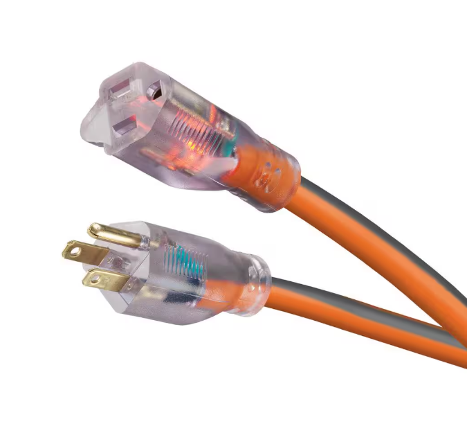 RIDGID 50 ft. 10/3 Heavy Duty Indoor/Outdoor SJTW Extension Cord with Lighted End, Orange/Grey
