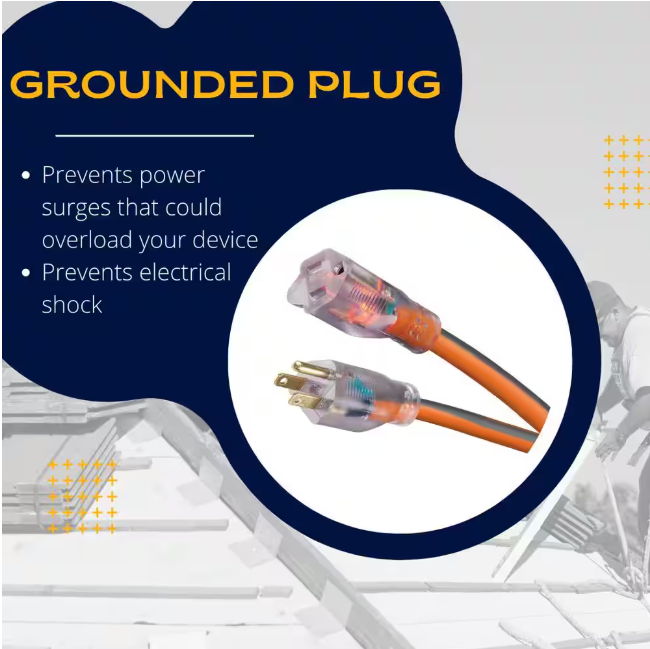 RIDGID 50 ft. 10/3 Heavy Duty Indoor/Outdoor SJTW Extension Cord with Lighted End, Orange/Grey
