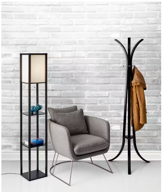 Hampton Bay 63 in. Black Shelf Floor Lamp