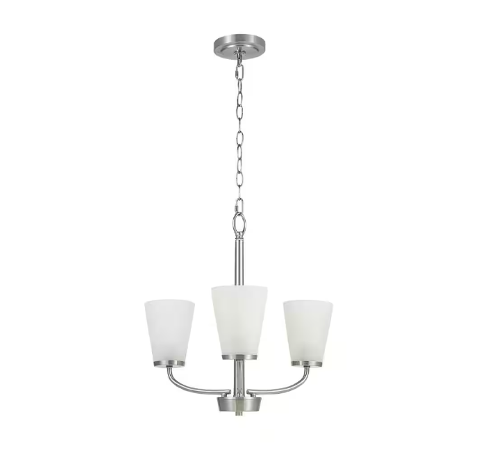 Hampton Bay Helena 19 in 3-Light Brushed Nickel Hanging Chandelier with Frosted Glass Shades for Dining Room
